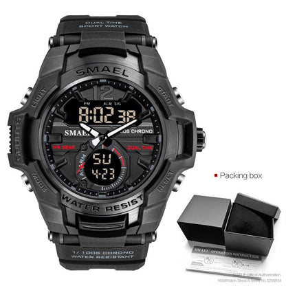 SMAEL Dual Time Army Sport Watch for Men Luminous Waterproof Quart Digital Wristwatch Alarm Clock LED Backlight Calendar 1805