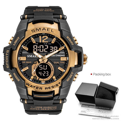 SMAEL Dual Time Army Sport Watch for Men Luminous Waterproof Quart Digital Wristwatch Alarm Clock LED Backlight Calendar 1805
