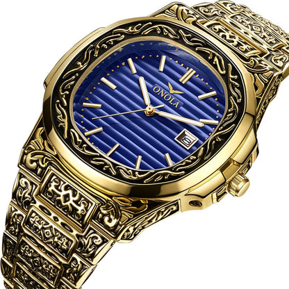 Quartz Watch Men Brand luxury Retro golden stainless steel watch men gold mens watch reloj hombre