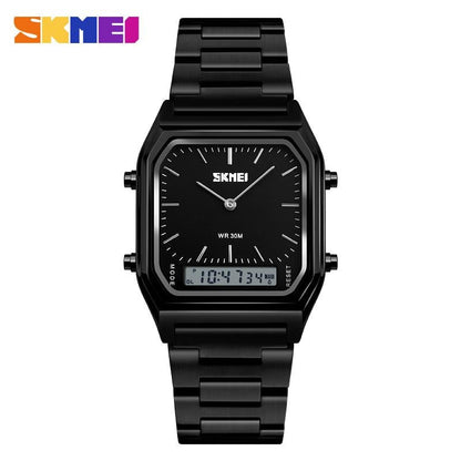 Men Digital Dual Time Sports Chronograph 3 bar Waterproof Quartz Wristwatches relogio masculino 1220 Black, CN