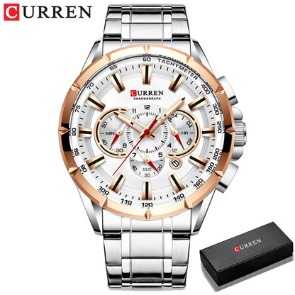 Wrist Watch Men Waterproof Chronograph Military Army Stainless Steel Male Clock Top Brand Luxury Man Sport Watches 8363 White-box