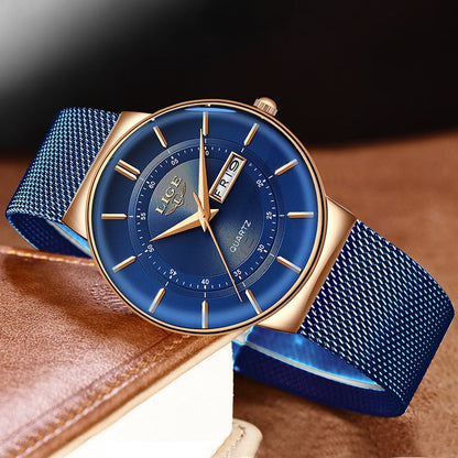 Women Watches Luxury Brand Ultra-thin Calendar Week Quartz Watch Ladies Clocks Mesh Stainless Steel Waterproof Reloj Mujer