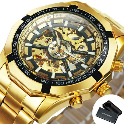 New Men Skeleton Mechanical Watch Automatic Winner Gold Skeleton Vintage Men Watches Top Brand Luxury