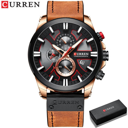 Watch Chronograph Sport Mens Watches Quartz Clock Leather Male Wristwatch Relogio Masculino Fashion Gift for Men