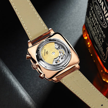 New Men Square Mechanical Watches Famous Brand Watch Montre Automatique Luxe Chronograph Square Large Dial Watch Hollow Waterproof Mens Fashion Watches