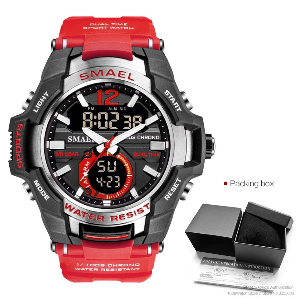 SMAEL Dual Time Army Sport Watch for Men Luminous Waterproof Quart Digital Wristwatch Alarm Clock LED Backlight Calendar 1805