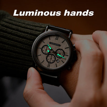 New Wooden Watch Men Stylish Wood Timepieces Chronograph Military Quartz Watches in Wood Gift Box