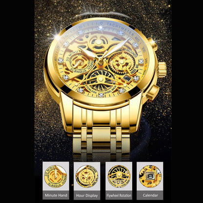 Men Watches Tourbillon Rotating Window Top Luxury Brand Fashion Quartz Men Watch Waterproof Gold Steel Business Wristwatch