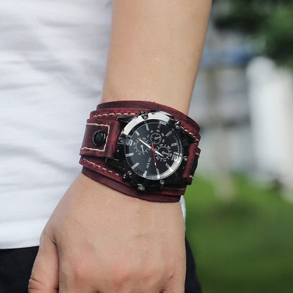 Punk Vintage Black Brown Belt Strap Men Genuine Leather Pointer Watch Bracelet Bangles For Women Male Jewelry Freely