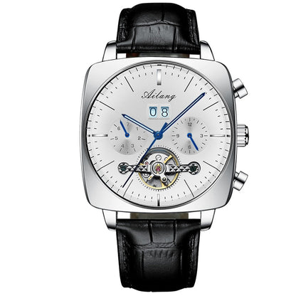 New Men Square Mechanical Watches Famous Brand Watch Montre Automatique Luxe Chronograph Square Large Dial Watch Hollow Waterproof Mens Fashion Watches