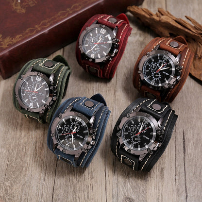 Punk Vintage Black Brown Belt Strap Men Genuine Leather Pointer Watch Bracelet Bangles For Women Male Jewelry Freely