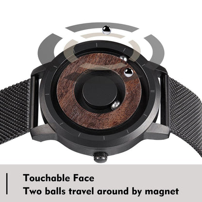 Original Magnetic Wooden Dial Fashion Casual Quartz Watch Simple Men Watch Stainless Steel Leather Strap
