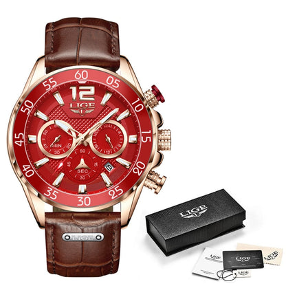 LIGE Fashion Men Watches Sport Quartz Watch Man Brand Luxury Wrist watches Chronograph Waterproof Casual Clock Montre Homme gold red, China
