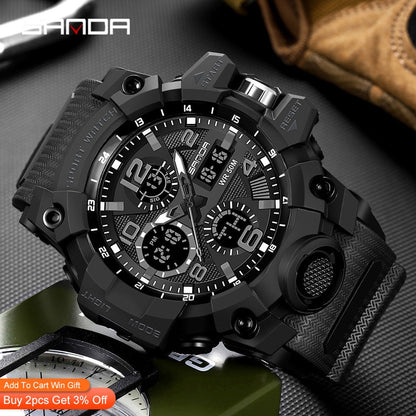 Sports Military Men Watches Waterproof Dual Display Quartz Wristwatch For Male Clock Stopwatch Relogios Masculino