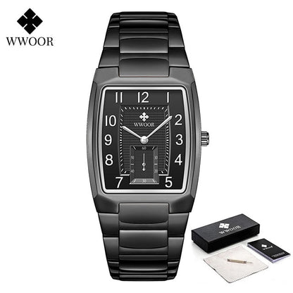 New Square Watch Men with Automatic Week Date Luxury Stainless Steel Gold Mens Quartz Wrist Watches Relogio Masculino 37-2 black