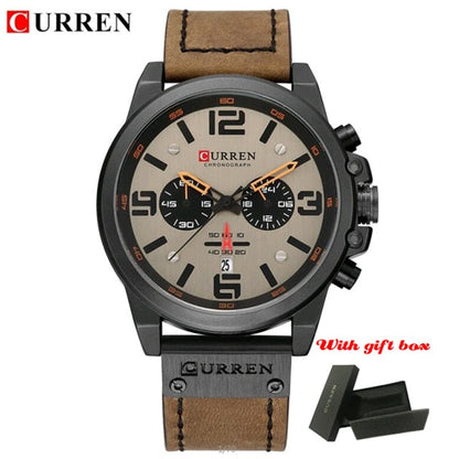 CURREN 8314 Luxury Brand Quartz Men Watch Military Waterproof Leather Strap Sport Mens Watches Fashion Casual Male Clock часы brown brown box