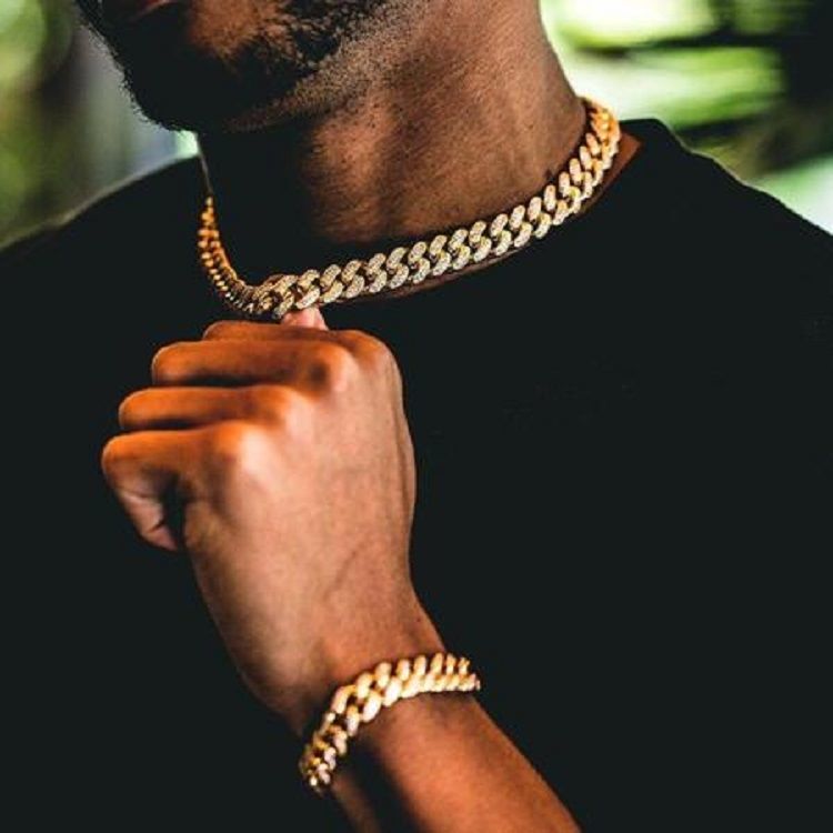 Full Iced Out Watch Mens Cuban Link Chain Bracelet Necklace Choker Bling Jewelry for Men Big Gold Chains Hip Hop Men Watch Set
