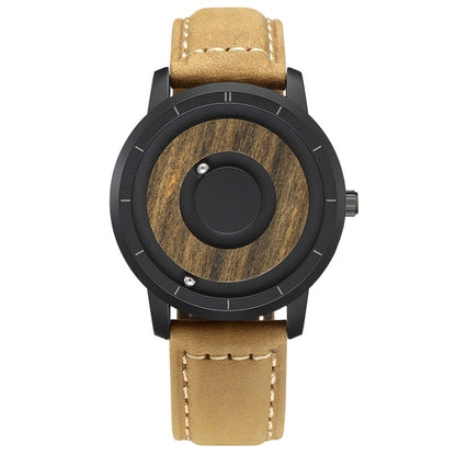 Original Magnetic Wooden Dial Fashion Casual Quartz Watch Simple Men Watch Stainless Steel Leather Strap