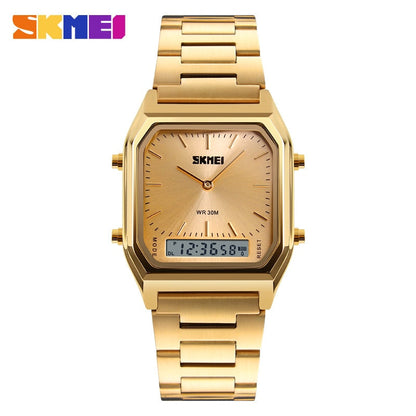 Men Digital Dual Time Sports Chronograph 3 bar Waterproof Quartz Wristwatches relogio masculino 1220 Gold, CN