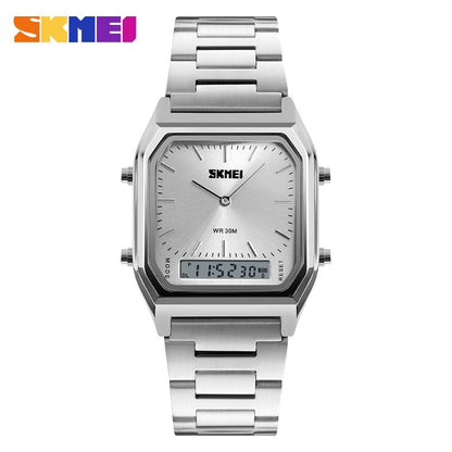 Men Digital Dual Time Sports Chronograph 3 bar Waterproof Quartz Wristwatches relogio masculino 1220 Silver, CN