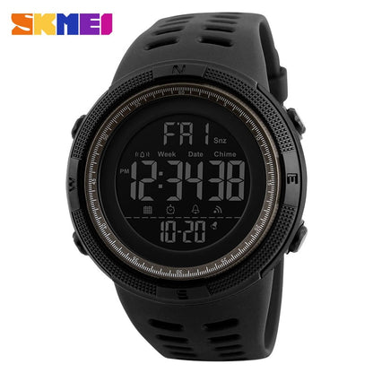 Chrono Digital Watches Mens Sport Countdown Wristwatches Men 2 time Alarm Clock Watches Male reloj hombre 1251 Black Brown, China