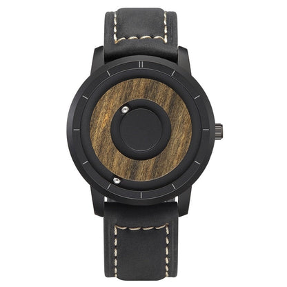 Original Magnetic Wooden Dial Fashion Casual Quartz Watch Simple Men Watch Stainless Steel Leather Strap