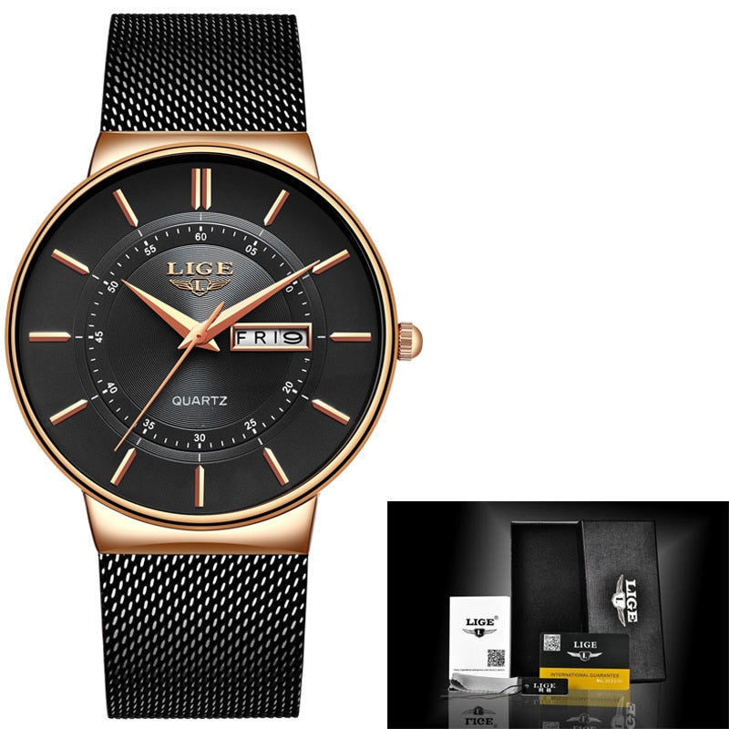 New Men Watches Waterproof Ultra Thin Date Clock Male Steel Strap Casual Quartz Watch Men Sports Wrist Watch