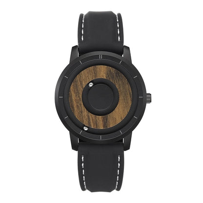 Original Magnetic Wooden Dial Fashion Casual Quartz Watch Simple Men Watch Stainless Steel Leather Strap