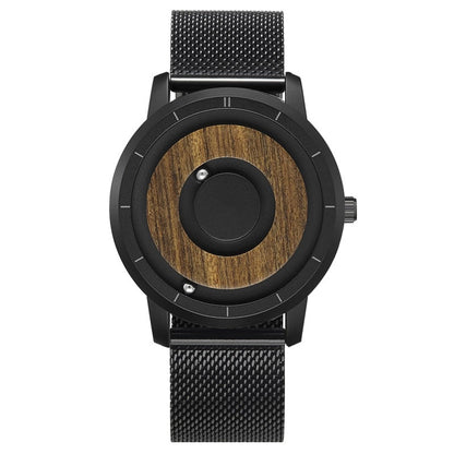 Original Magnetic Wooden Dial Fashion Casual Quartz Watch Simple Men Watch Stainless Steel Leather Strap