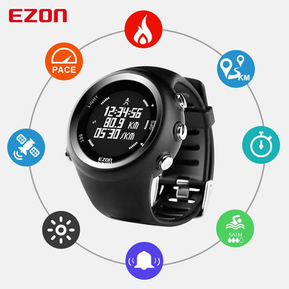 Men Digital Sport Wrist watch GPS Running Watch With Speed Pace Distance Calorie Burning  Stopwatch 50M Waterproof EZON T031