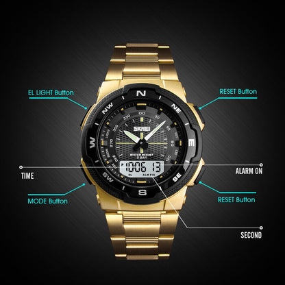 Men Watch Fashion Sport Watches Stainless Steel Strap Mens Watches Stopwatch Chronograph Waterproof Wristwatch Men