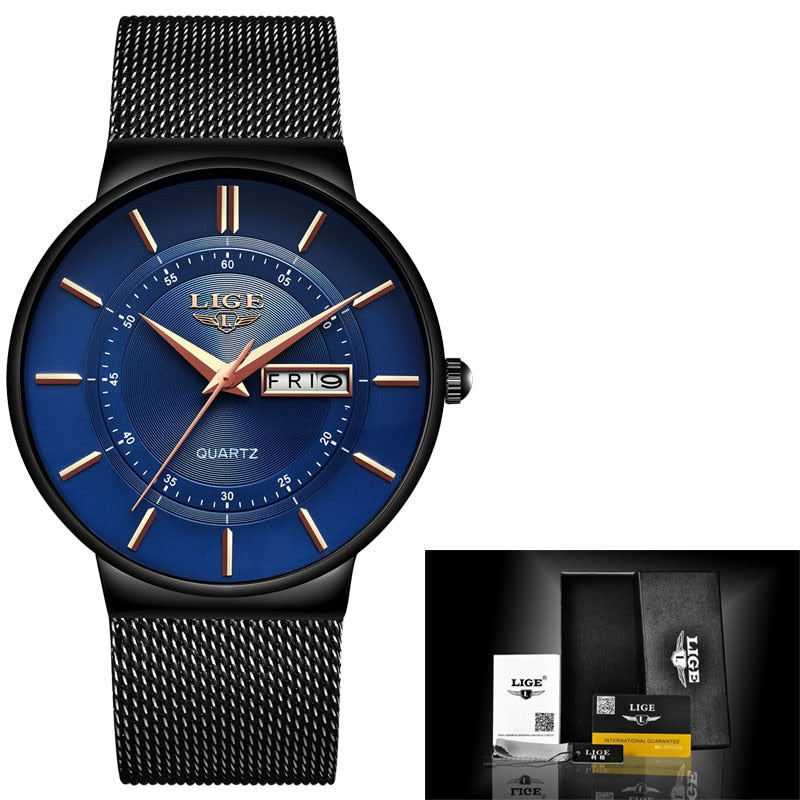 New Men Watches Waterproof Ultra Thin Date Clock Male Steel Strap Casual Quartz Watch Men Sports Wrist Watch