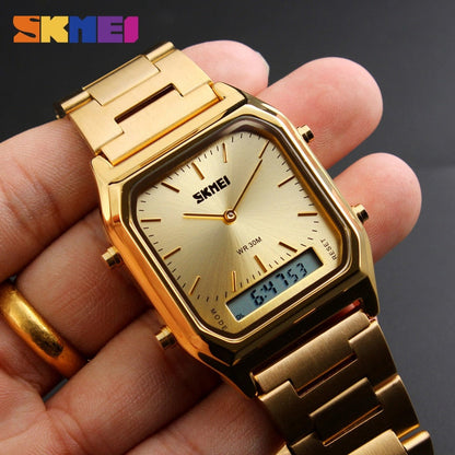 Men Digital Dual Time Sports Chronograph 3 bar Waterproof Quartz Wristwatches relogio masculino 1220