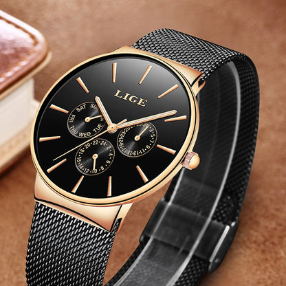 Classic Women Rose Gold Top Brand Luxury Ladies Dress Business Fashion Casual Waterproof Watches Quartz Calendar Wristwatch