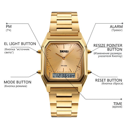 Men Digital Dual Time Sports Chronograph 3 bar Waterproof Quartz Wristwatches relogio masculino 1220