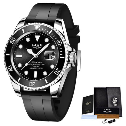 LIGE Top Brand Luxury Fashion Diver Watch Men 3ATM Waterproof Date Clock Sport Watches Mens Quartz Wristwatch Relogio Masculino