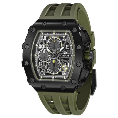 Men Luxury Brand Tonneau Design Waterproof Clock Stainless Steel Wristwatch Sport Chronograph Square Mens Watch