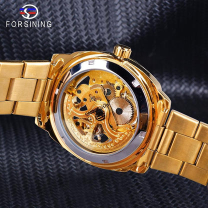 New Men Forsining Transparent Watch Retro Automatic Mechanical Watch Top Brand Luxury Full Golden Luminous Hands Skeleton Clock