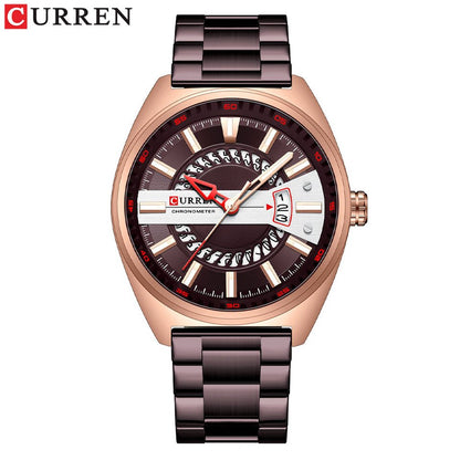 Men Watch Stainless Steel Band Luxury Quartz Wristwatches for Male Creative Design Golden Clock with Luminous