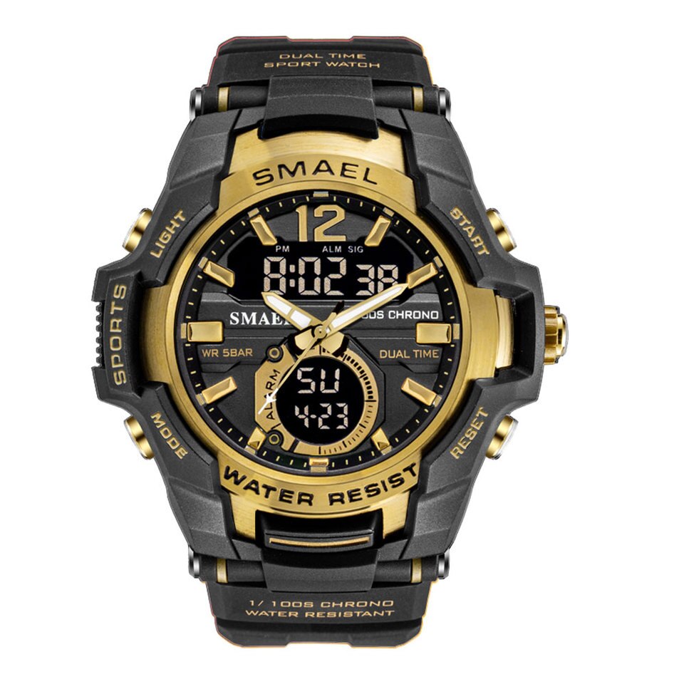 SMAEL Dual Time Army Sport Watch for Men Luminous Waterproof Quart Digital Wristwatch Alarm Clock LED Backlight Calendar 1805