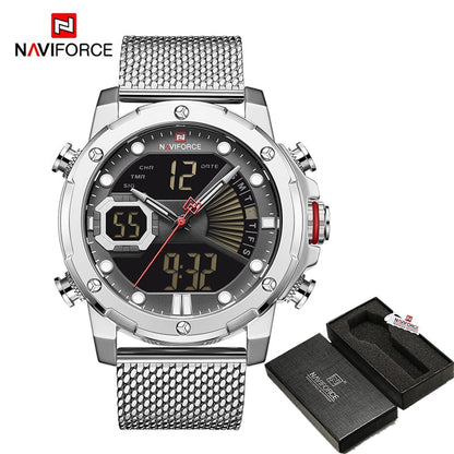 Original Watches For Men Luxury Brand Quartz Dual Display Military Sports Wrist Watch Mesh Steel Band Waterproof Clock