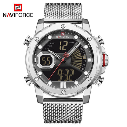Original Watches For Men Luxury Brand Quartz Dual Display Military Sports Wrist Watch Mesh Steel Band Waterproof Clock