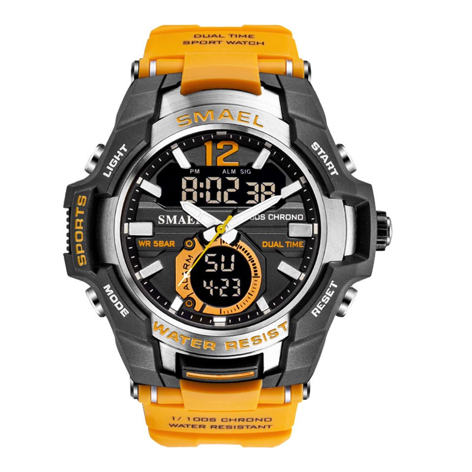 SMAEL Dual Time Army Sport Watch for Men Luminous Waterproof Quart Digital Wristwatch Alarm Clock LED Backlight Calendar 1805