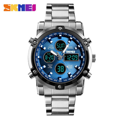 Fashion Men Wristwatch SKMEI Watch Sport Digital Bracelet 3 Time Countdown Mens Clock Stainless Steel Watches  Male Business