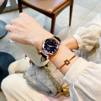 Brand Women Watches Fashion Square Ladies Quartz Watch Bracelet Set Green Dial Simple Rose Gold Mesh Luxury Women Watches leather black