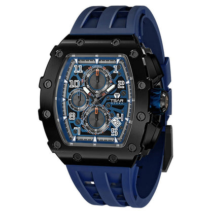 Men Luxury Brand Tonneau Design Waterproof Clock Stainless Steel Wristwatch Sport Chronograph Square Mens Watch
