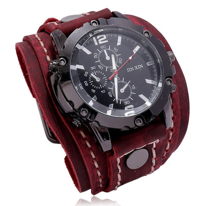 Punk Vintage Black Brown Belt Strap Men Genuine Leather Pointer Watch Bracelet Bangles For Women Male Jewelry Freely