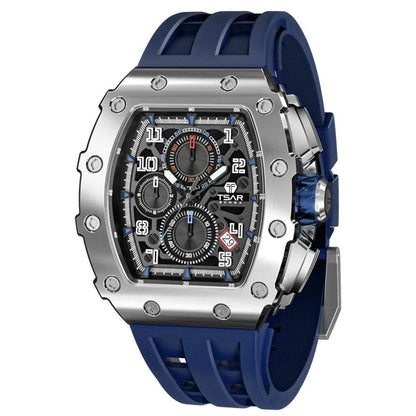 Men Luxury Brand Tonneau Design Waterproof Clock Stainless Steel Wristwatch Sport Chronograph Square Mens Watch