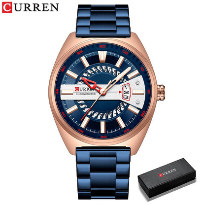 Men Watch Stainless Steel Band Luxury Quartz Wristwatches for Male Creative Design Golden Clock with Luminous