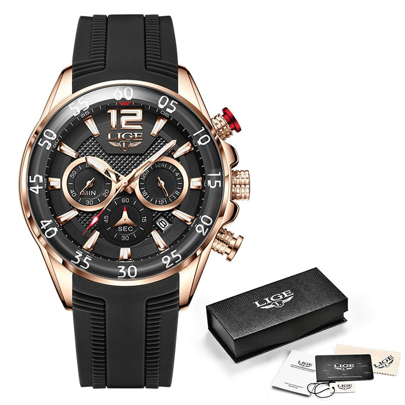 LIGE Fashion Men Watches Sport Quartz Watch Man Brand Luxury Wrist watches Chronograph Waterproof Casual Clock Montre Homme S gold black, China